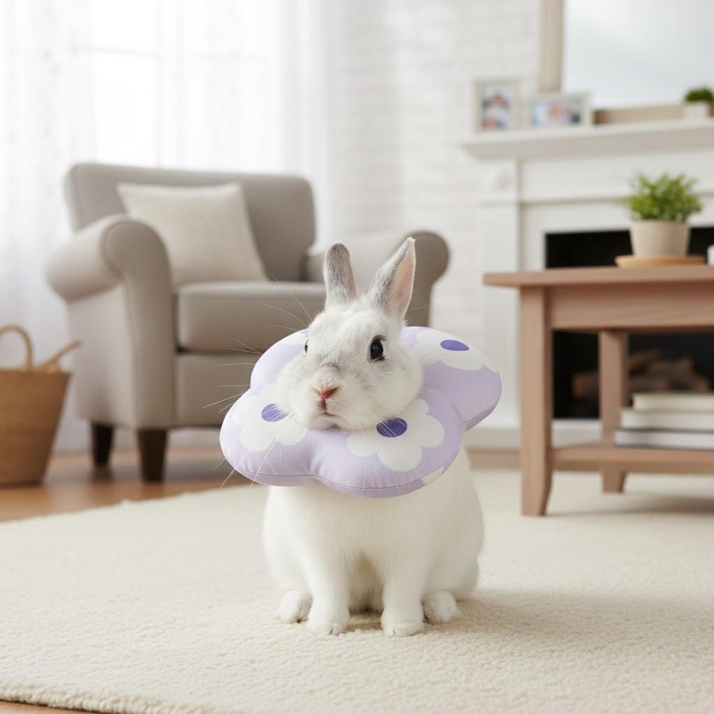 Soft Flower Rabbit Recovery Collar – Adjustable Water-Resistant Elizabeth Cone for Bunnies – Cute Purple Pet E-Collar for Post-Surgery Healing