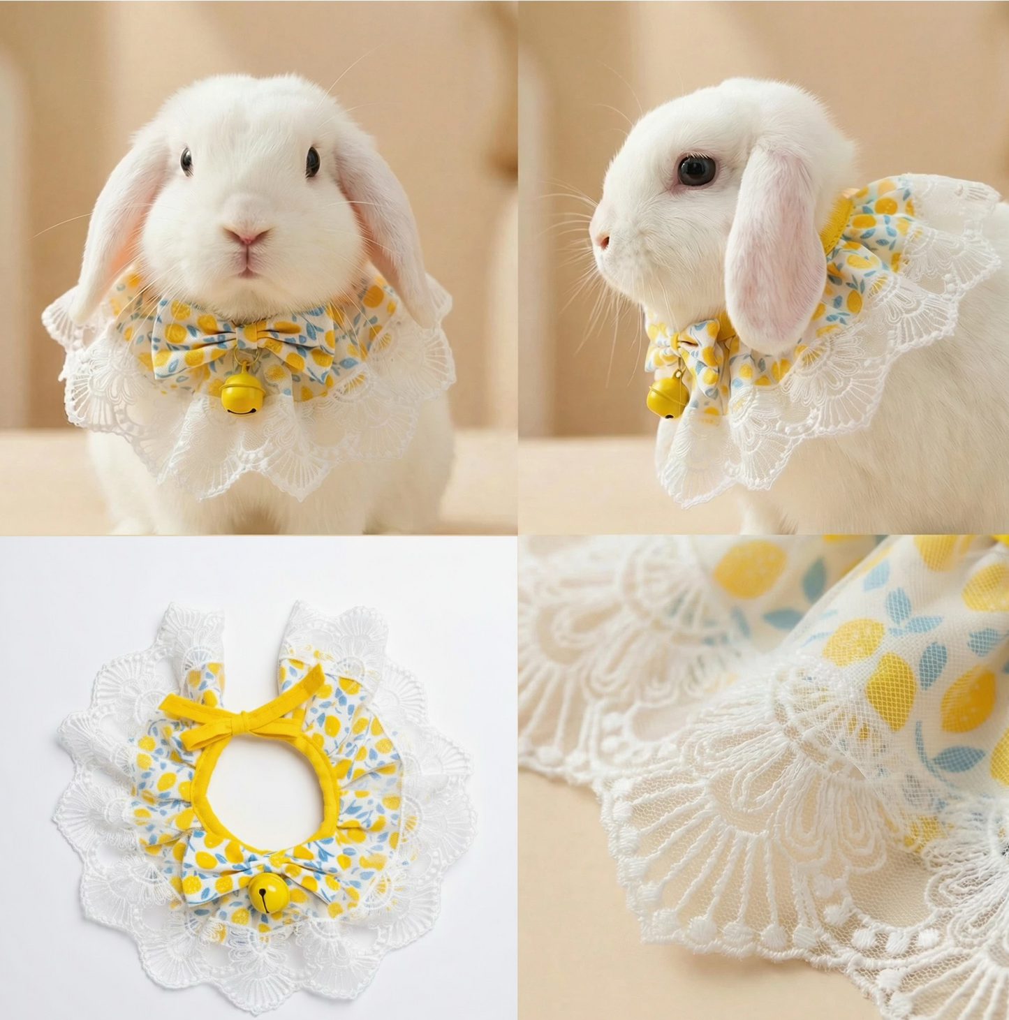 Lemon Zest Lace Bunny Bib – Sunny Yellow Ruffle Collar with Bell for Small Pets