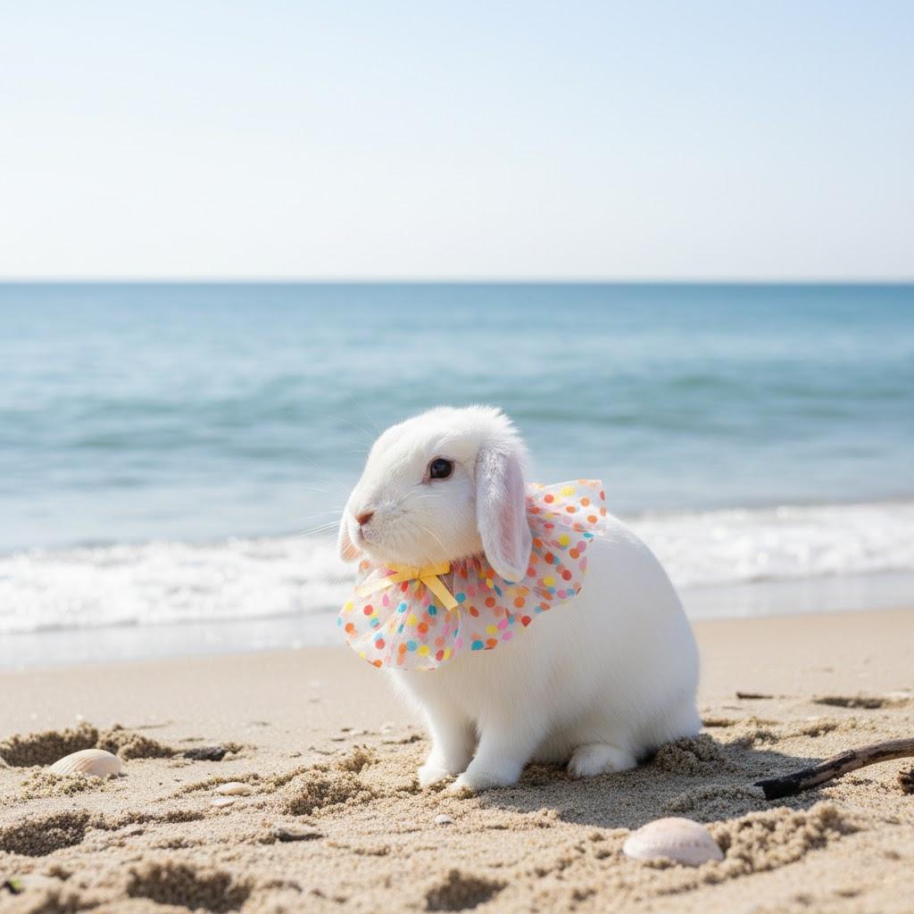Polka Dot Tulle Bunny Party Bib – Lightweight Ruffle Collar with Yellow Satin Bow for Holland Lops and Small Pets