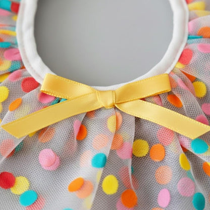Polka Dot Tulle Bunny Party Bib – Lightweight Ruffle Collar with Yellow Satin Bow for Holland Lops and Small Pets