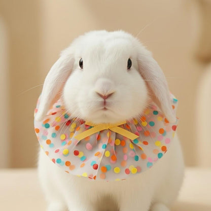 Polka Dot Tulle Bunny Party Bib – Lightweight Ruffle Collar with Yellow Satin Bow for Holland Lops and Small Pets