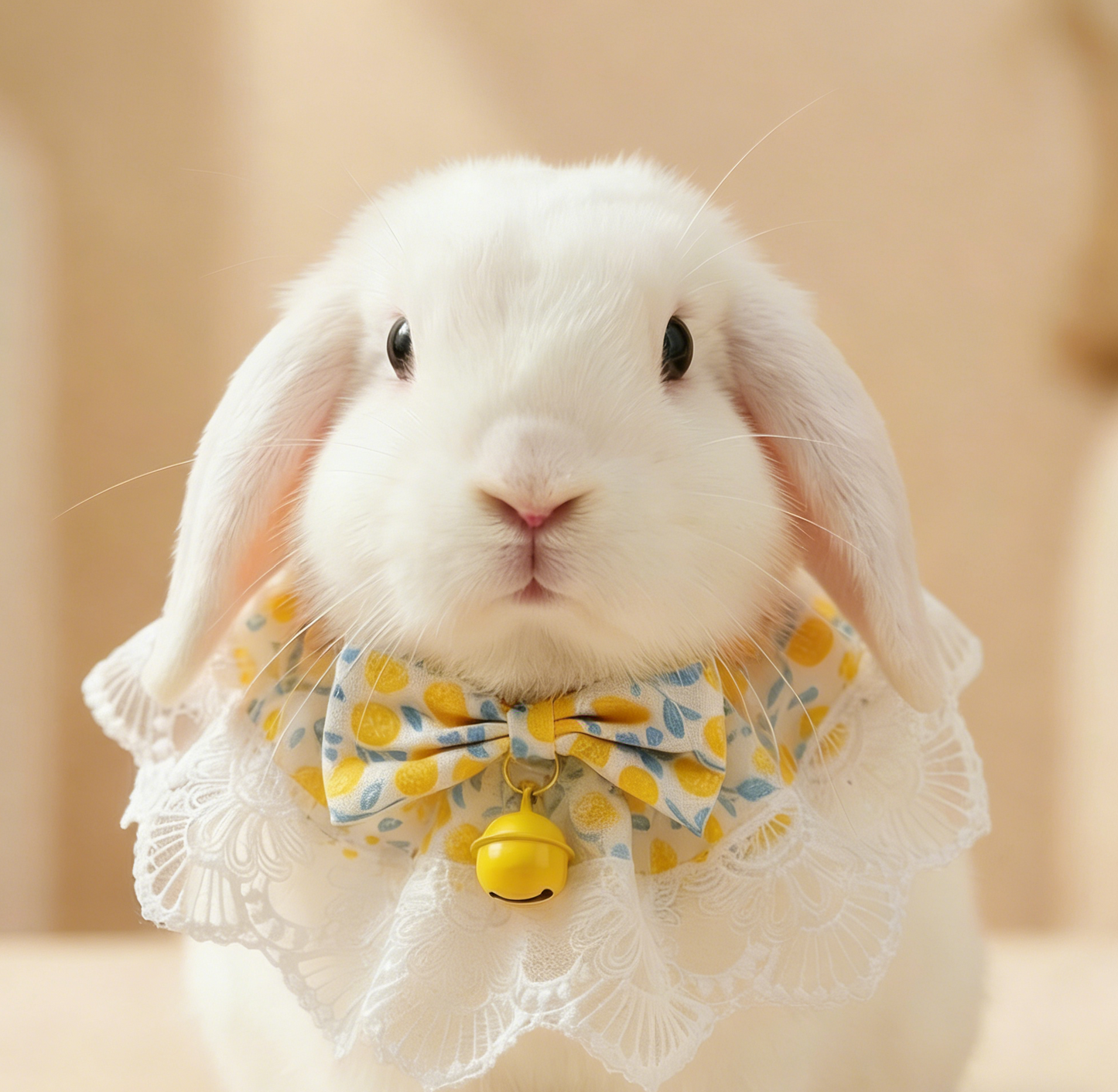 Lemon Zest Lace Bunny Bib – Sunny Yellow Ruffle Collar with Bell for Small Pets