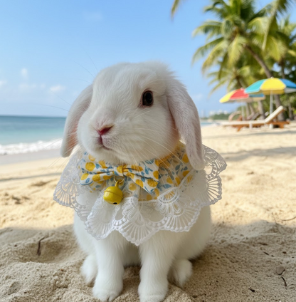 Lemon Zest Lace Bunny Bib – Sunny Yellow Ruffle Collar with Bell for Small Pets