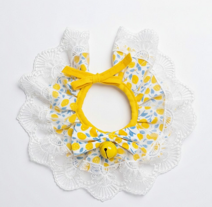 Lemon Zest Lace Bunny Bib – Sunny Yellow Ruffle Collar with Bell for Small Pets