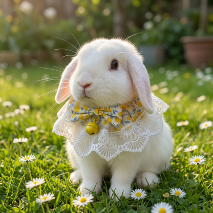 Lemon Zest Lace Bunny Bib – Sunny Yellow Ruffle Collar with Bell for Small Pets