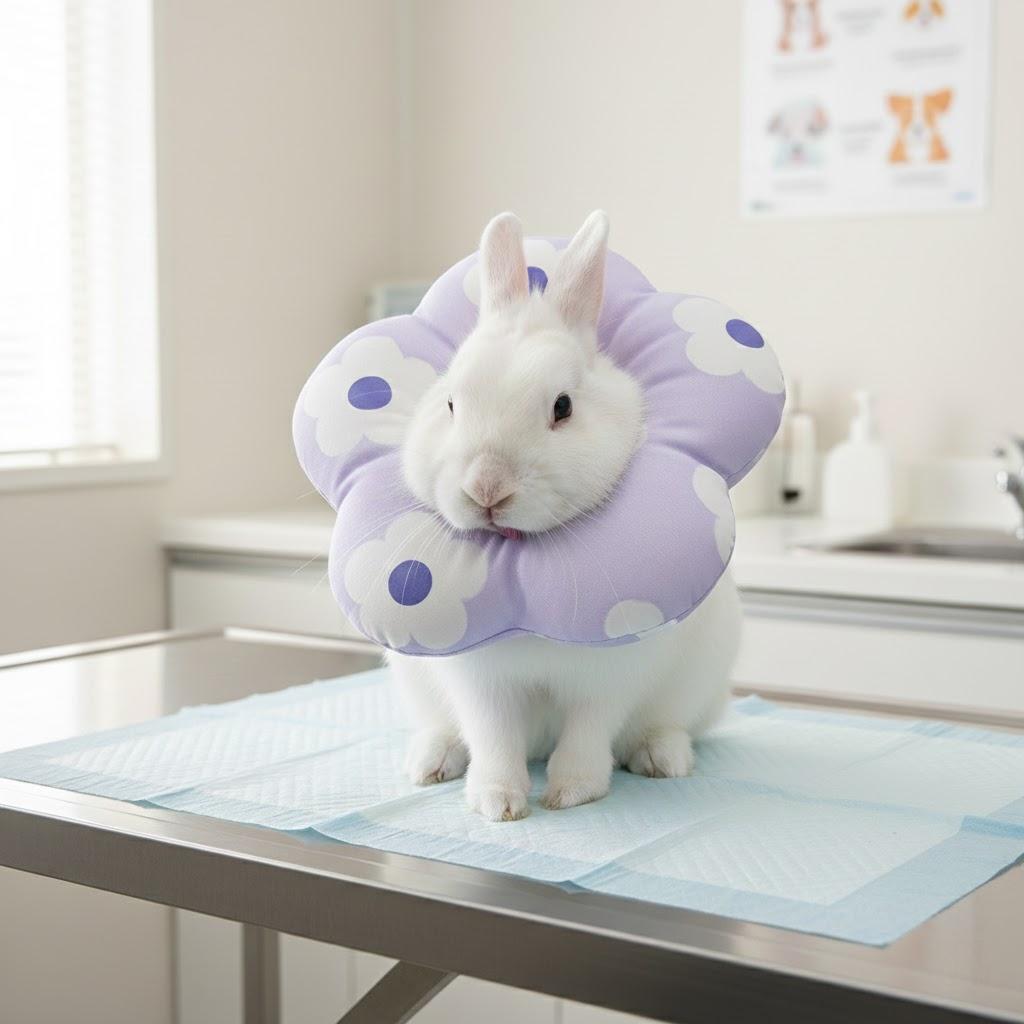 Soft Flower Rabbit Recovery Collar – Adjustable Water-Resistant Elizabeth Cone for Bunnies – Cute Purple Pet E-Collar for Post-Surgery Healing