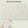Bunny Carrot Garden quilted rabbit playpen mat in mint green with white bunnies, carrots and mushrooms.