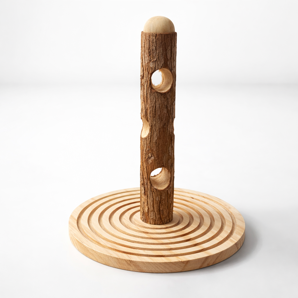 Natural wooden bunny treat tree for rabbit foraging enrichment