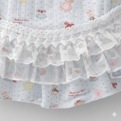 Kawaii Lace Ruffle Rabbit Dress – Soft Cotton Bunny Harness Vest with Heart & Bear Print