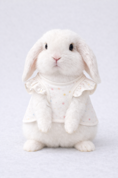 Kawaii Bunny Lace Dress & Star Print Vest – Soft Cotton Rabbit Clothes – Ruffle Pet Harness Vest for Holland Lops & Small Animals
