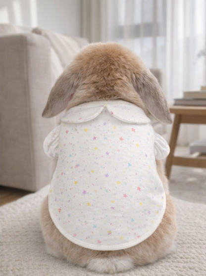 Kawaii Bunny Lace Dress & Star Print Vest – Soft Cotton Rabbit Clothes – Ruffle Pet Harness Vest for Holland Lops & Small Animals