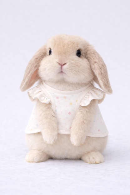 Kawaii Bunny Lace Dress & Star Print Vest – Soft Cotton Rabbit Clothes – Ruffle Pet Harness Vest for Holland Lops & Small Animals