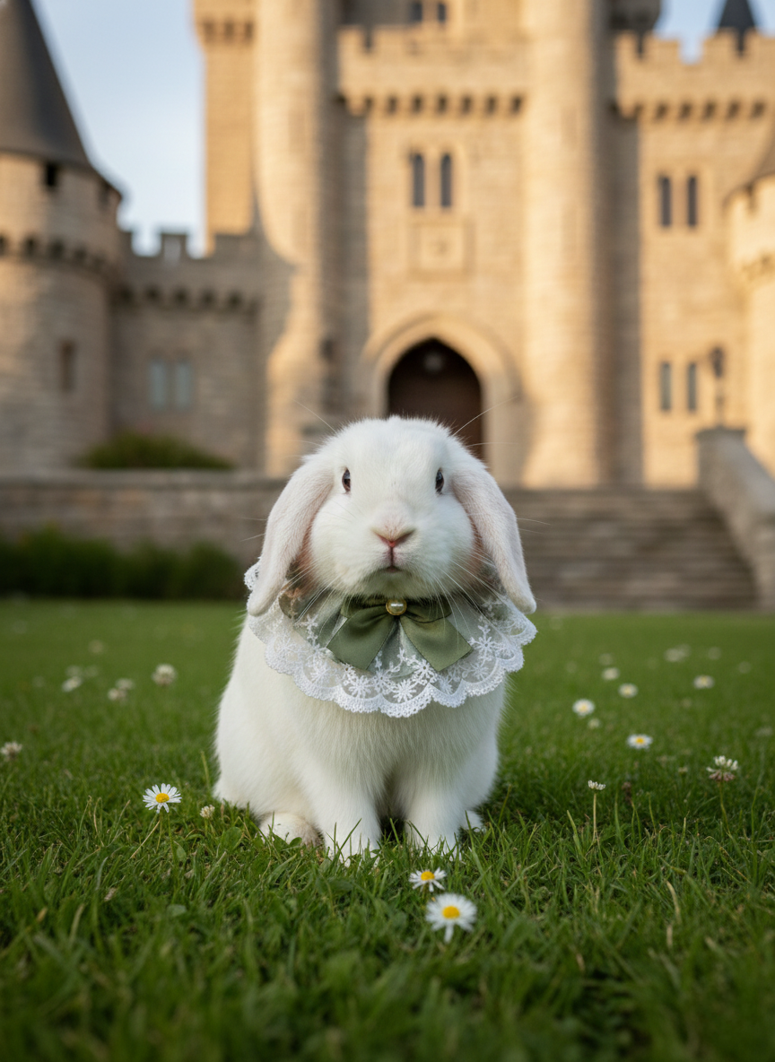 Sage Green Lace Pet Rabbit Bib – Victorian Style Bunny Collar with Bow & Pearl