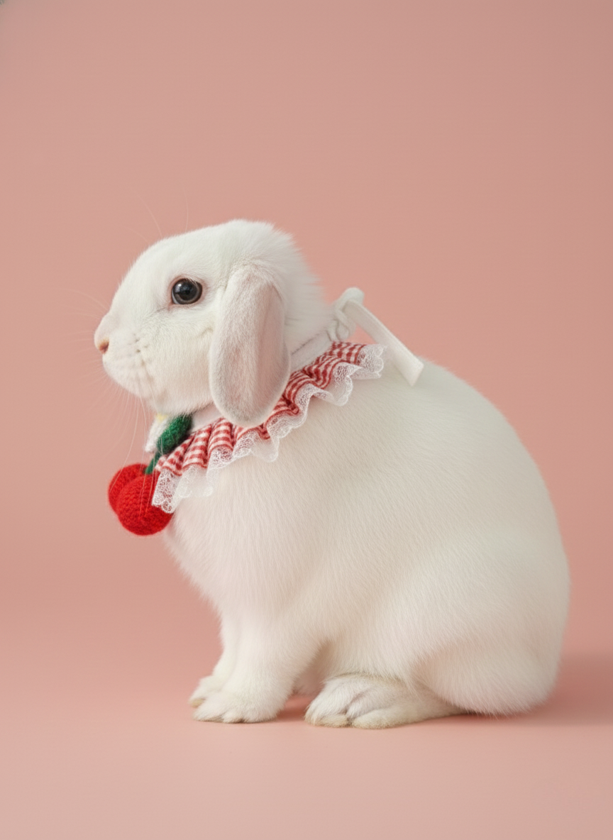 Red Plaid Bunny Bandana with Crochet Flower – Adjustable Lace Pet Rabbit Collar – Cherry Picnic Aesthetic
