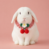 Yellow Plaid Bunny Bandana with Crochet Flower Adjustable Lace Pet Rabbit Collar Cherry Picnic Aesthetic