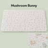 Mushroom Bunny quilted rabbit playpen mat with small pastel bunny and mushroom prints.