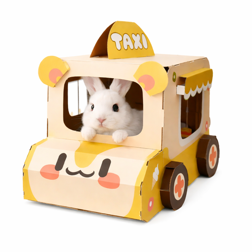 Cardboard Rabbit House Taxi Pet Hideaway House Bunny Hideout