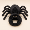 Plush black spider costume with fuzzy legs and hood for rabbits.