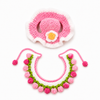 Handmade Crochet Bunny Hat and Bib Set, Pink Flower Rabbit Costume, Cute Knitted Small Pet Outfit for Photoshoots, Birthday, Easter & Spring