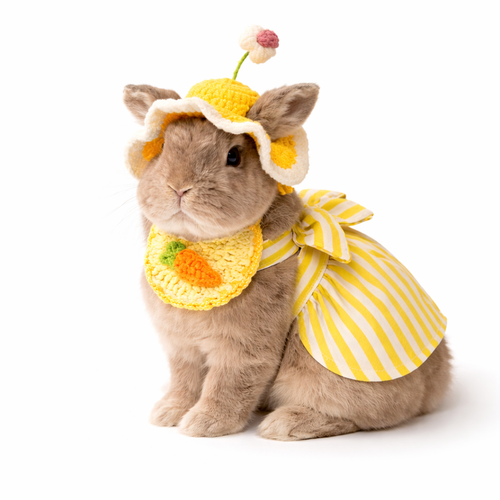 Striped rabbit dress and crochet flower hat outfit set for supervised bunny photos