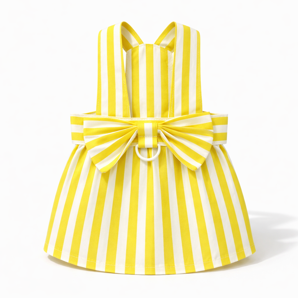 Striped Rabbit Dress and Crochet Flower Hat Set - front view