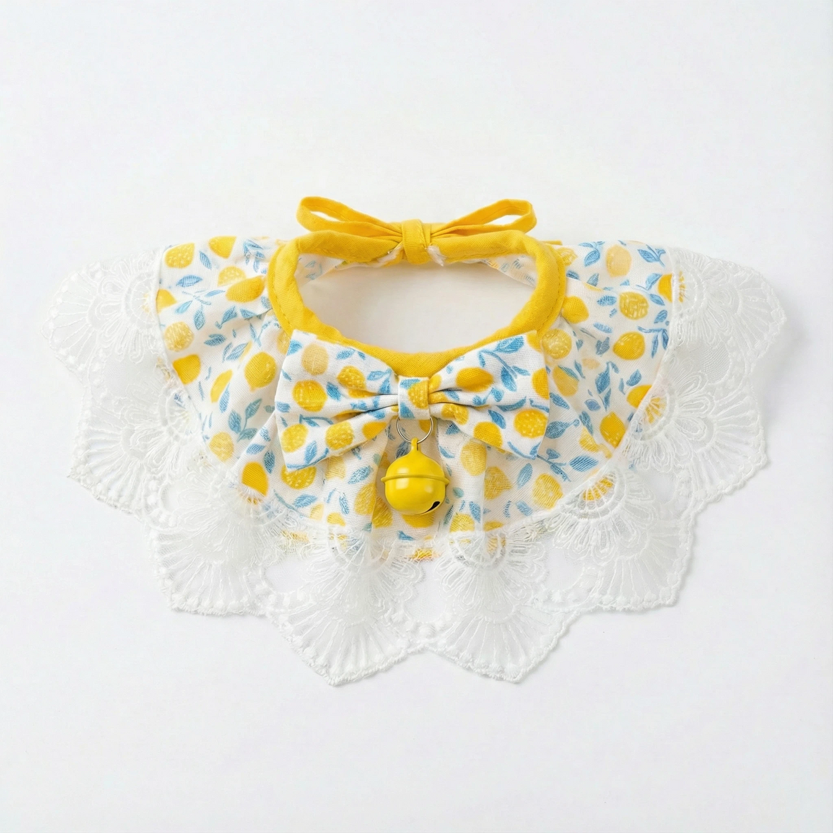 Lemon Zest Lace Bunny Bib Sunny Yellow Ruffle Collar with Bell for Small Pets