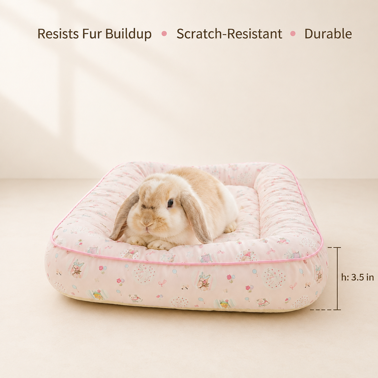 Pink Bunny washable rabbit bolster bed with rabbit, front view
